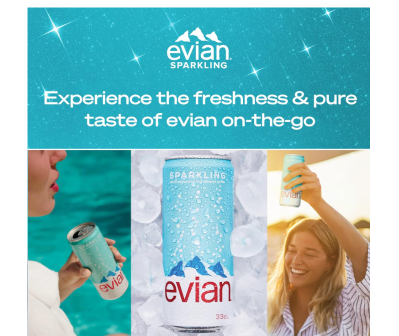 Evian Sparkling Water Cans 4x330ml, Awaken Your Senses with Evian Sparkling Water, Sparkling Drinking Water for Maximum Hydration