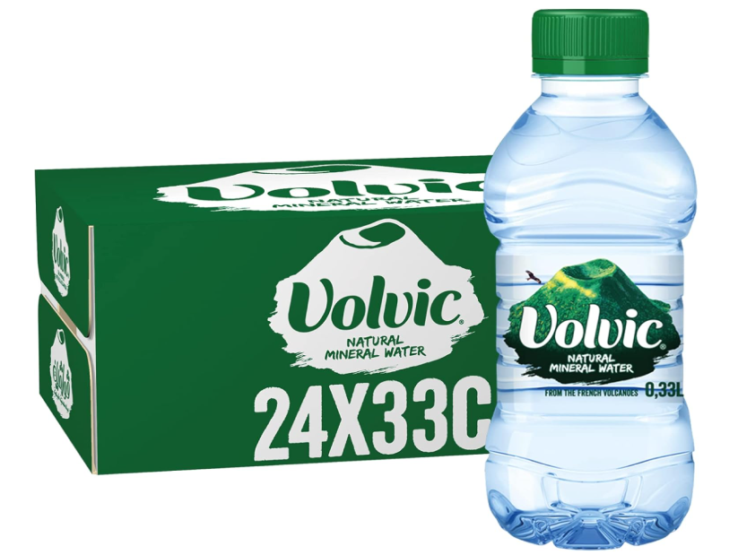Volvic Natural Water, Mineral Drinking Water, Sustainably Sourced & Volvican Spirited Water Bottle, Case of 24 x 330ml Volvic Bottles