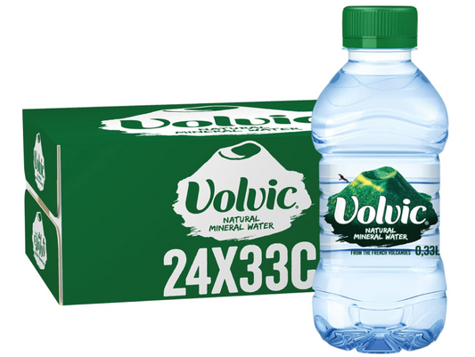 Volvic Natural Water, Mineral Drinking Water, Sustainably Sourced & Volvican Spirited Water Bottle, Case of 24 x 330ml Volvic Bottles
