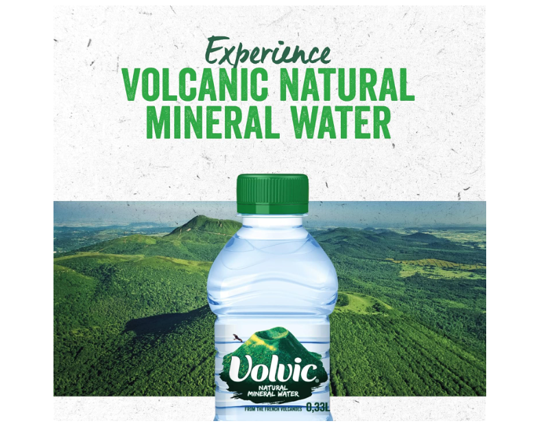 Volvic Natural Water, Mineral Drinking Water, Sustainably Sourced & Volvican Spirited Water Bottle, Case of 24 x 330ml Volvic Bottles