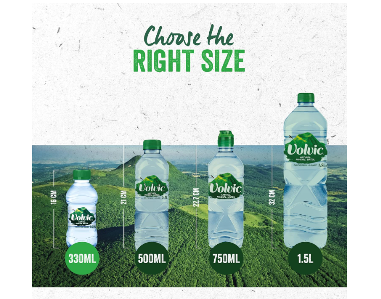 Volvic Natural Water, Mineral Drinking Water, Sustainably Sourced & Volvican Spirited Water Bottle, Case of 24 x 330ml Volvic Bottles
