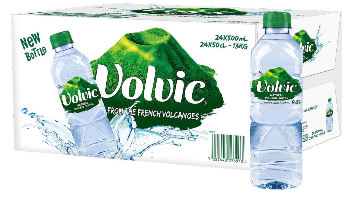 Volvic Natural Water, Mineral Drinking Water, Sustainably Sourced & Volvican Spirited Water Bottle, Case Of 24 X 500ml Volvic Bottles