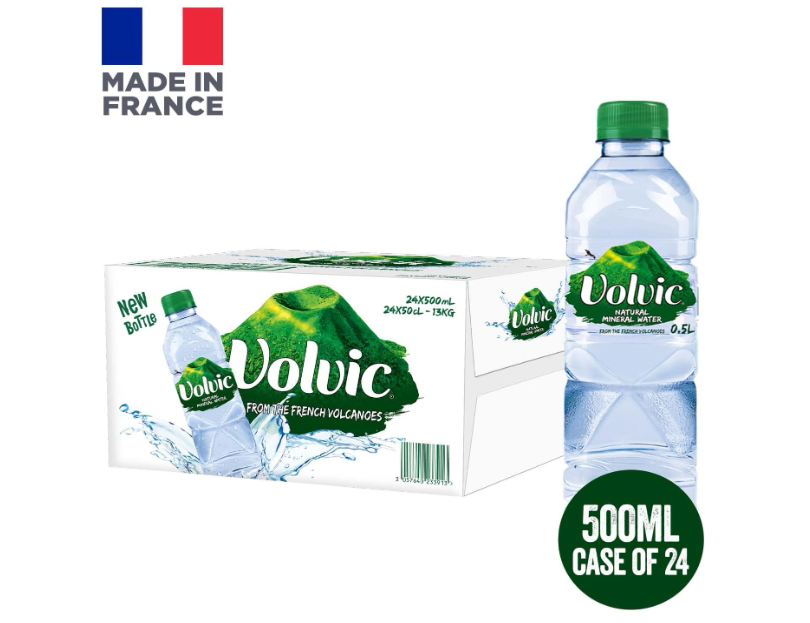Volvic Natural Water, Mineral Drinking Water, Sustainably Sourced & Volvican Spirited Water Bottle, Case Of 24 X 500ml Volvic Bottles