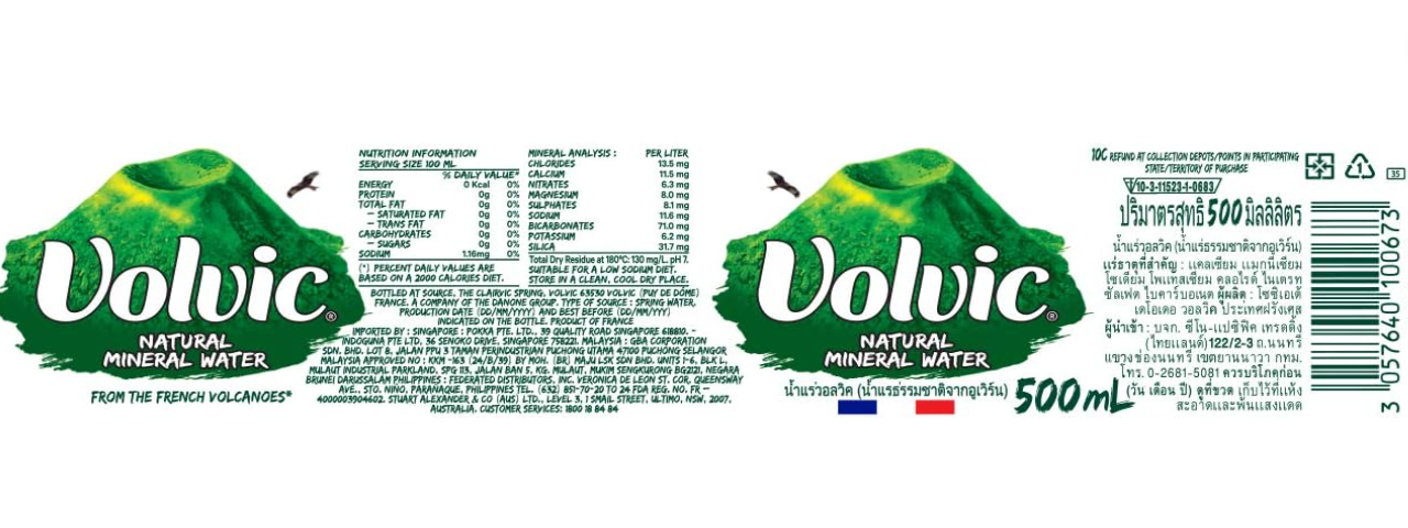 Volvic Natural Water, Mineral Drinking Water, Sustainably Sourced & Volvican Spirited Water Bottle, Case Of 24 X 500ml Volvic Bottles