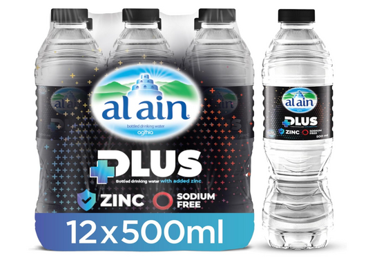 AL Ain Water Plus Fortified with Zinc & Sodium Free 500ml - Pack of 12