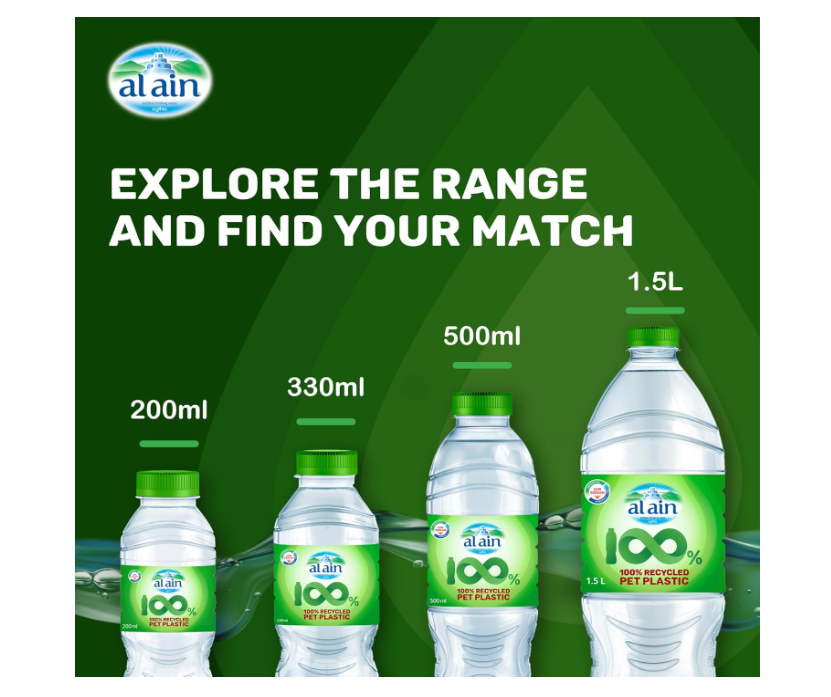 Al Ain Recycled PET Water 330ml, Pack of 12, Low Sodium Bottled Water, Sustainable, Eco Friendly Al Ain Water Bottle Material