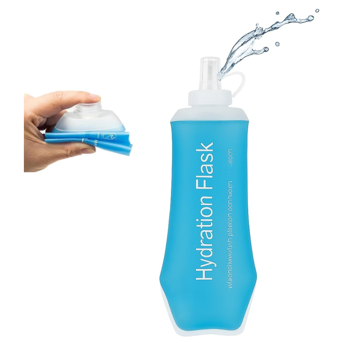 AMERTEER Soft Flask, TPU Foldable Running Hydration Flask, BPA-Free Foldable Water Bottle, Soft Collapsible Water Bottle For Hydration Pack Cycling Marathon Running Hiking Climbing (Blue,500ml/16.9oz)