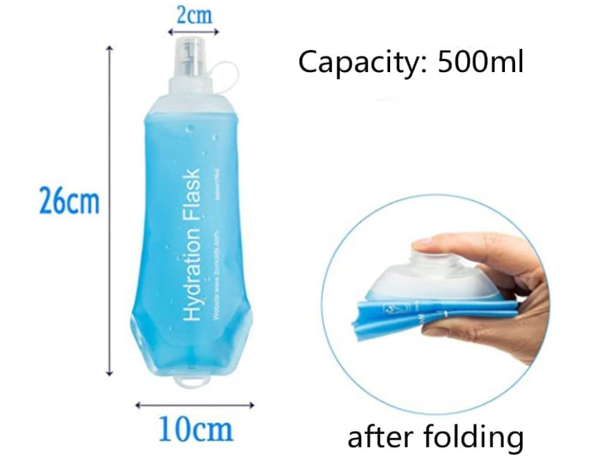 AMERTEER Soft Flask, TPU Foldable Running Hydration Flask, BPA-Free Foldable Water Bottle, Soft Collapsible Water Bottle For Hydration Pack Cycling Marathon Running Hiking Climbing (Blue,500ml/16.9oz)