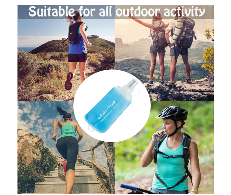 AMERTEER Soft Flask, TPU Foldable Running Hydration Flask, BPA-Free Foldable Water Bottle, Soft Collapsible Water Bottle For Hydration Pack Cycling Marathon Running Hiking Climbing (Blue,500ml/16.9oz)