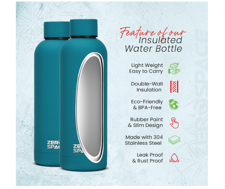 ZeroSpace Stainless Steel Water Bottle, 750ml Insulated Water Bottle for Kids School, Double Wall Water Thermos Flask for Hot & Cold Drinks, Sports Hot Water Bottle