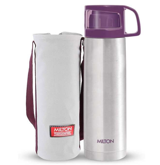 Milton Glassy 1000 Thermosteel 24 Hours Hot And Cold Water Bottle With Drinking Cup Lid, 1 Litre