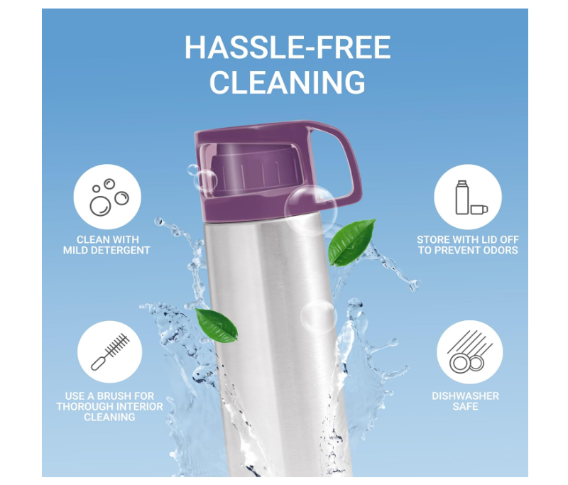 Milton Glassy 1000 Thermosteel 24 Hours Hot And Cold Water Bottle With Drinking Cup Lid, 1 Litre