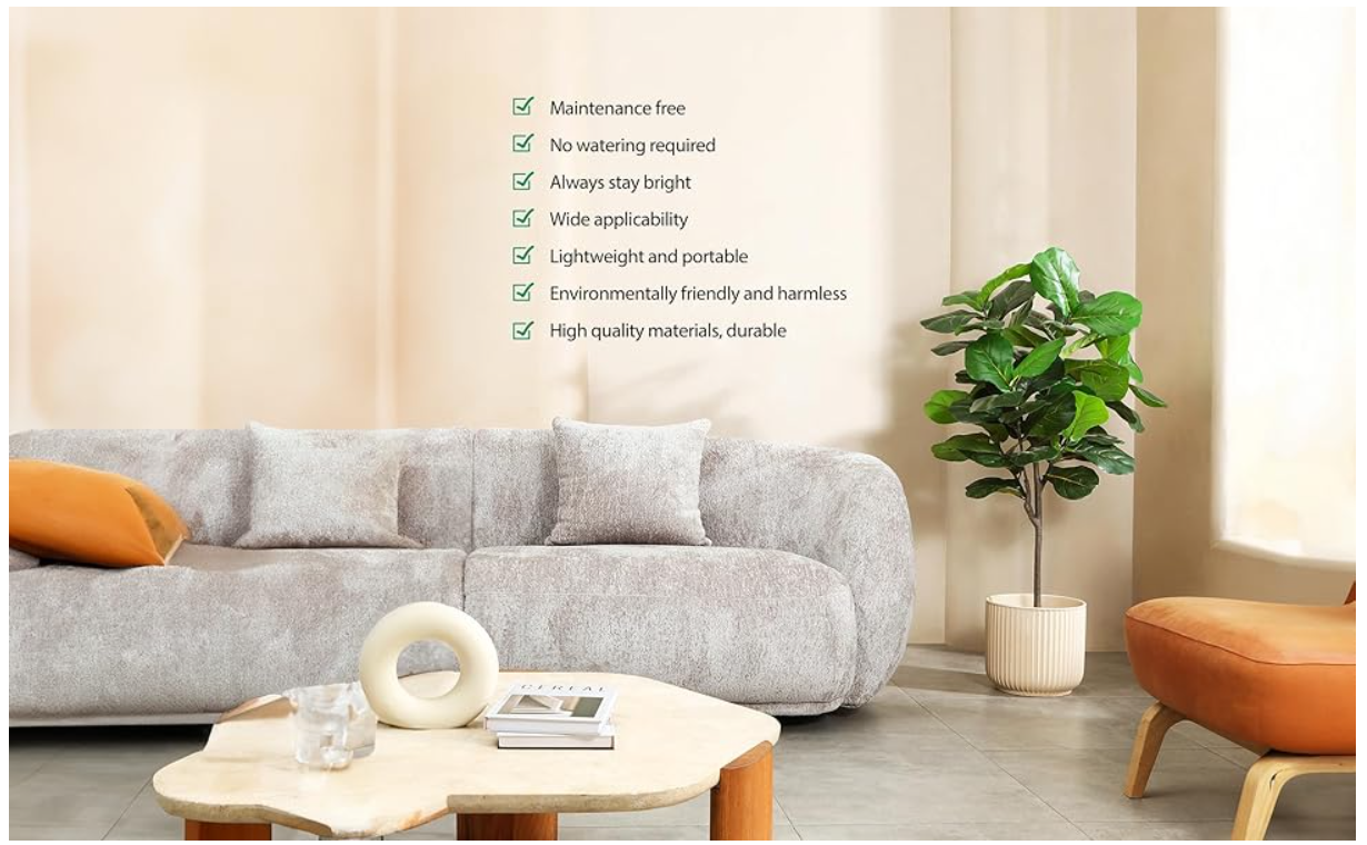 Artificial Ficus tree with Lifelike Leaves,Perfect lifelike Plant for Home Decor and Office Decor Indoor and Outdoor, Garden and Modern Decor Housewarming Gift